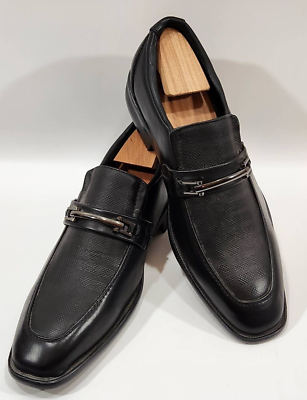 Marco Vitale Mens Loafer Dress Shoes Black Textured Horsebit  display picture 3