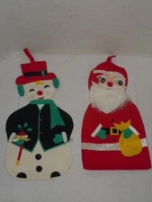 VINTAGE GIANT SIZE JAPAN FELT SANTA CLAUS & SNOWMAN CHRISTMAS STOCKING PAJAMA 2