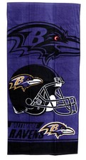 Toalla de playa de lujo 100 % algodón con licencia Baltimore Ravens NFL - NUEVA CON ETIQUETAS