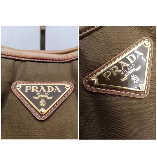 PRADA BORSA SHOPPER A SPALLA o Tracolla Nylon Marrone e Pelle Nocciola - Foto 16 di 22
