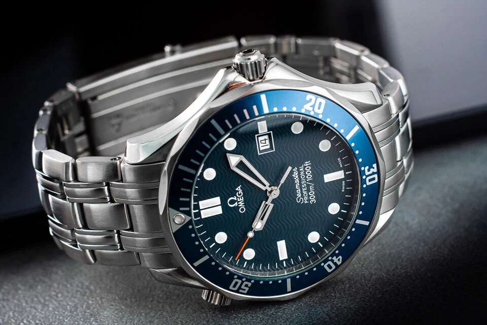 Full Size OMEGA SEAMASTER Diver 300 Quartz 41mm Blue Waved Dial Bond 007 Watch