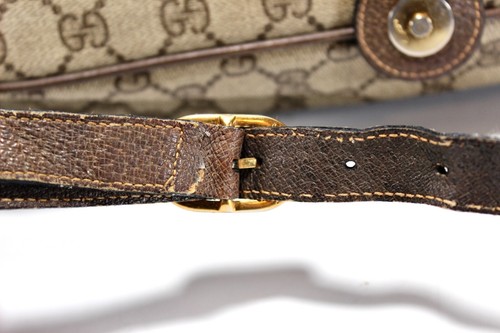 Vintage GUCCI Brown Coated Canvas GG Striped Crossbody Bag Italy - Picture 14 of 24
