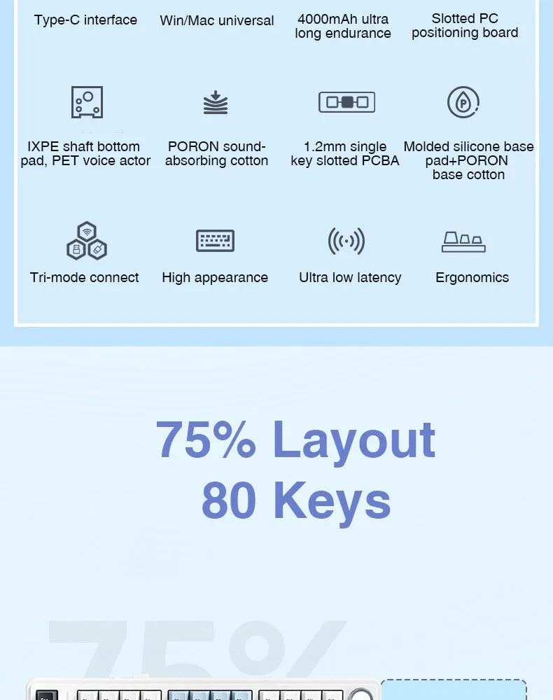 Mechanical Keyboard 2.4G Wireless/Bluetooth/Wired RGB PBT 75% Layout Pc Keyboard