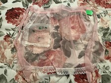 Vintage MCM Pink Organza Chiffon Sheer Embroidered Lace Half Apron with Pocket