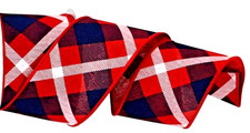 Red Plaid 2.5" by 2 yd Red White Blue Blend Wired Ribbon Christmas Patriotic