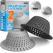 zaa Bathtub Drain Hair Catcher, 2 Pack Silicone Collapsible Gray Black