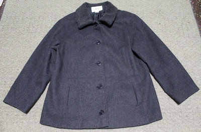 VTG Andrea 100% Wool Sherpa Collar Car Over Coat Charcoal Gray Women's XL Russia