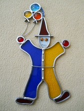 Vintage 8" Stained Glass Clown Suncatcher
