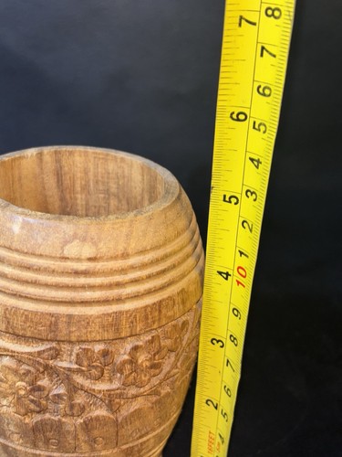 Vintage Hand-Carved Indian Rosewood Jar – Floral Herb/Tea Container - Picture 8 of 9