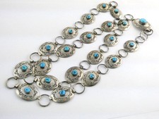 Vintage Southwestern MLS Sterling Silver Turquoise Concho Belt 40.75 Inch Length