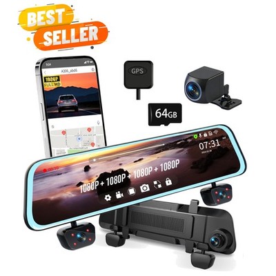 All-in-One Dash Cam with 4 Channels, Night Vision, and 64GB SD Card Included