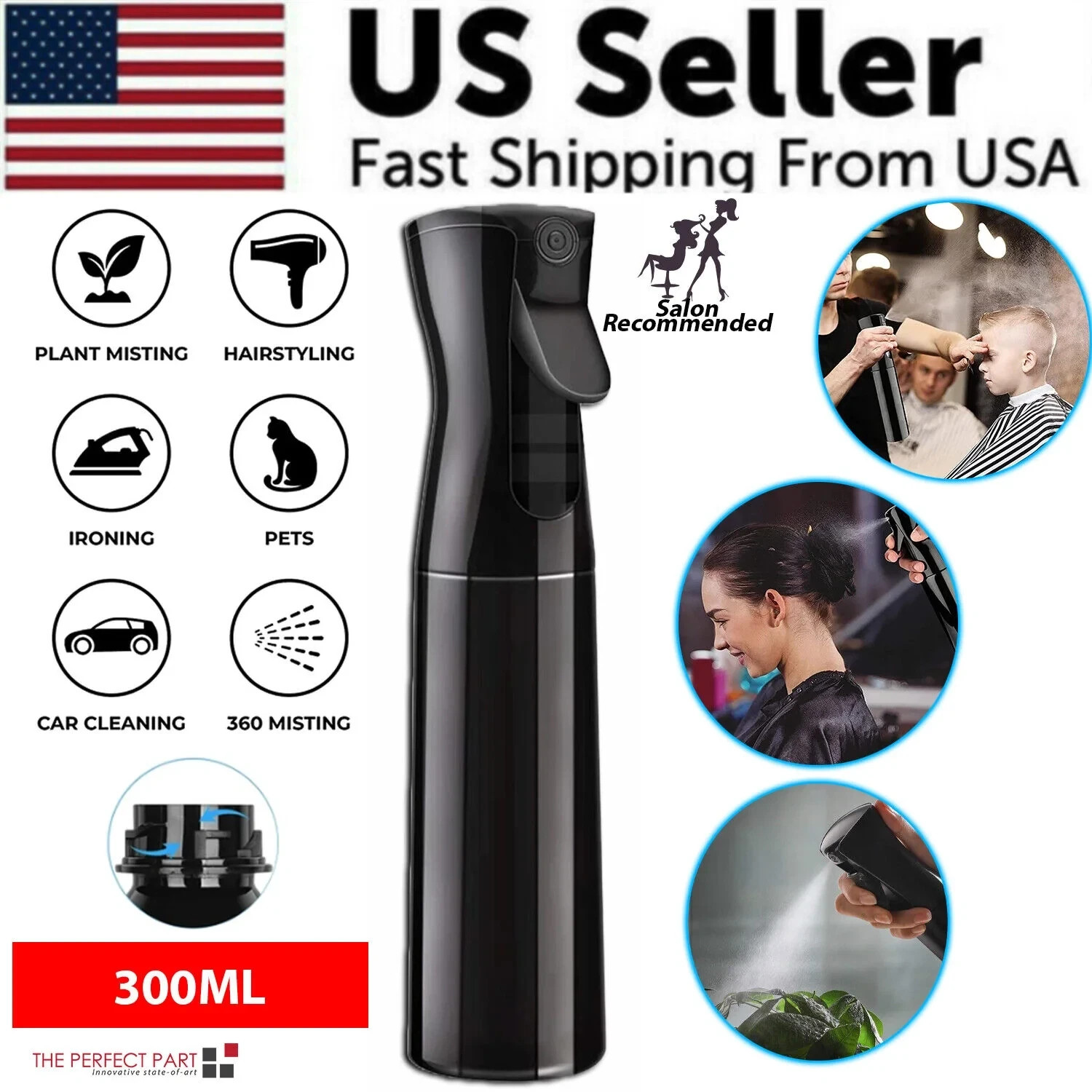 Continuous Mist Hair Spray Bottle Barber Water Sprayer Salon