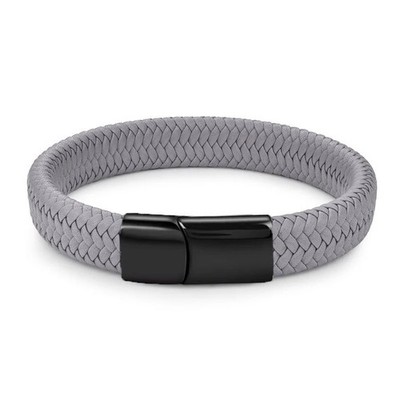 Stainless Steel Braided Faux Leather Bracelet Multi Strand Clasp Men Jewelry
