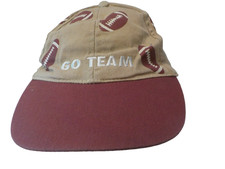 Youth Football Strap Back "Go Team" Embroidered Ball Cap Hat Tan/Brick Red OSFA