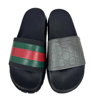 Gucci Auth Men MisMatch Style Gray Red Green Slides 8.5 US 8 UK 42 EU Shoes MINT