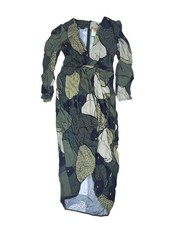 Farm Rio Dress Womens S Green Floral Wrap Maxi V-Neck Belted Front Zipper