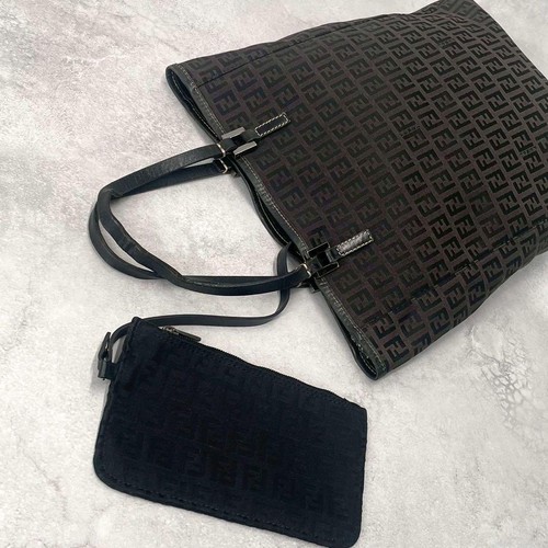 FENDI Handtasche Beuteltasche Handtasche FF Zucchino Canvas Leder schwarz echt - Bild 18 von 24
