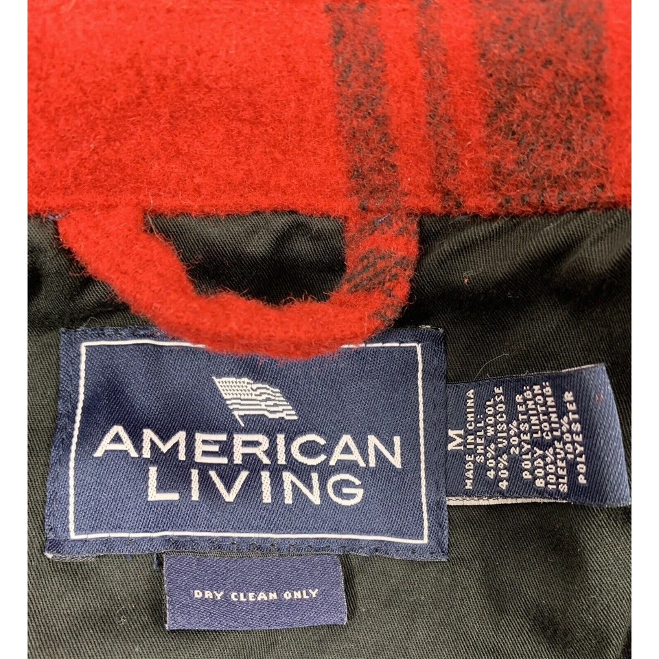 Chaqueta American Living Para Hombre Mediana Roja Negra Mezcla de Lana a Cuadros Abrigo con Cremallera Exterior Foto 3 de 4