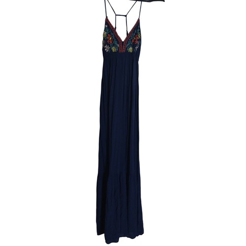 Flying Tomato Navy Blue Embroidered Boho Maxi Dress V-Neck Small ID14121-TJ
