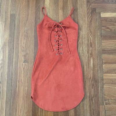 VTG 90s Orange Lace Up Mini Dress Women's Small Goth Grunge Boho
