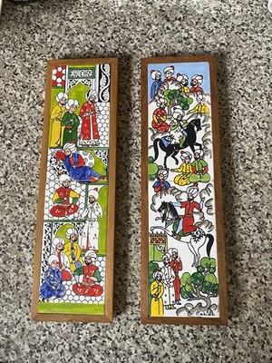 Extrem seltene Vintage türkische Cahide Keskiner Keramikfliese Wandkunst Paneele x2