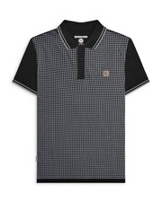 Mens Lambretta Checked Casual Retro Mod Ska Black Polo Shirt Sizes M to 4XL
