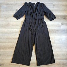 Women's 3/4 sleeve Tie-Front V-neck Black Jumpsuit Ava  Viv Wide leg pants XXL