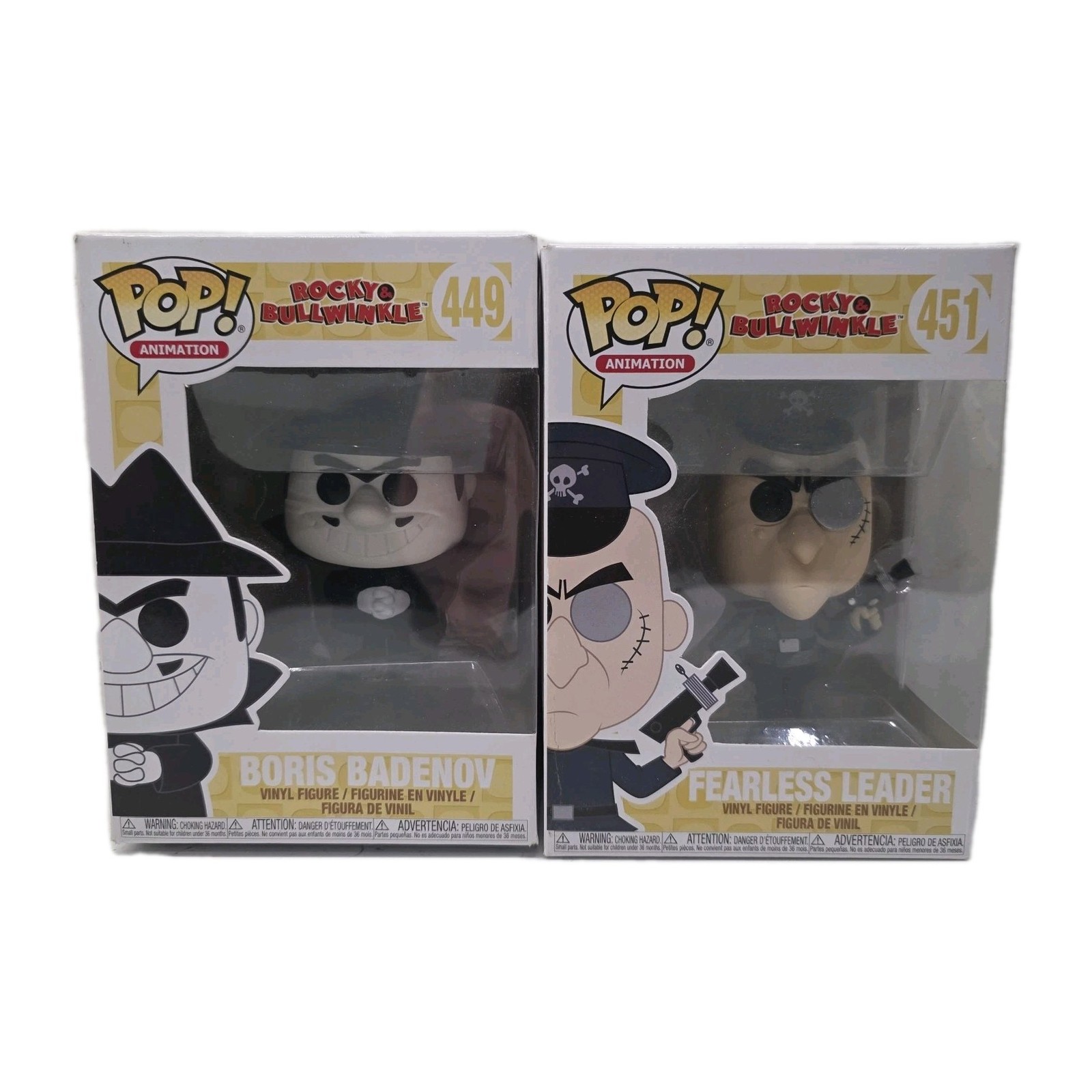 2 Funko Pop! Rocky & Bullwinkle Figures Boris Badenov 449 & Fearless Leader 451