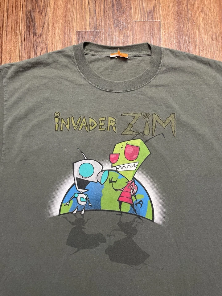 Винтажная промо-рубашка Invader Zim зеленая большая Y2K 2000-е мультфильм Nickelodeon - Изображение 2 из 4