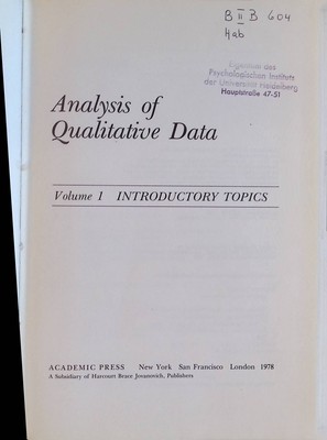 Analysis of Qualitative Data: Introductory Topics. Haberman, Shelby J.: 2168237