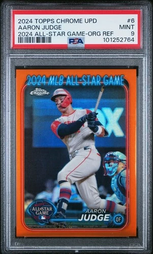 New ListingAARON JUDGE 2024 TOPPS CHROME ORANGE REFRACTOR #'d 01/25 PSA 9 YANKEES 1ST PRINT