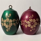 Vtg Carved Etched Floral Wood ORNAMENT Lot 2 Mexico Folk Art TIKI Gourd 4” Xmas — photo 1