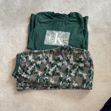 Boys XL Calvin Klein Pajamas Set Pants Long Sleeve Shirt Green Camo Fleece 16-18