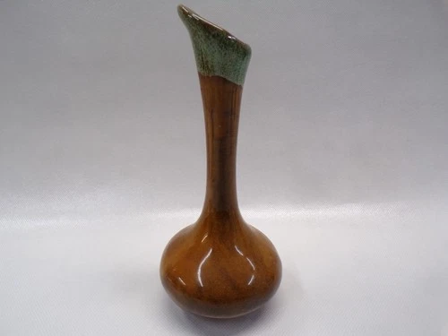 Vintage Van Briggle Pottery Bud Vase Brown with Aqua Drip Glaze Signed USA 7"