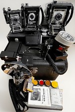 GRAFLEX Lot 3 WORKING Cameras Speed Crown Graphic 45 34 23 Flashes Cases Books