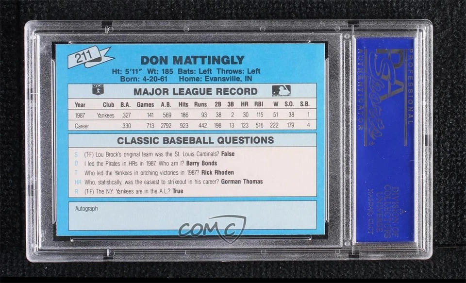 1988 Classic Update Blue Travel Edition Don Mattingly #211 PSA 9 MINT - Image 2 of 2