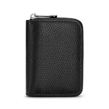 RFID Blocking Leather Credit Card Holder Zippered Wallet for Men Women