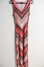 BHS Womens Jersey Chevron Maxi Dress with Belt - Pink - Size 10 (o10)
