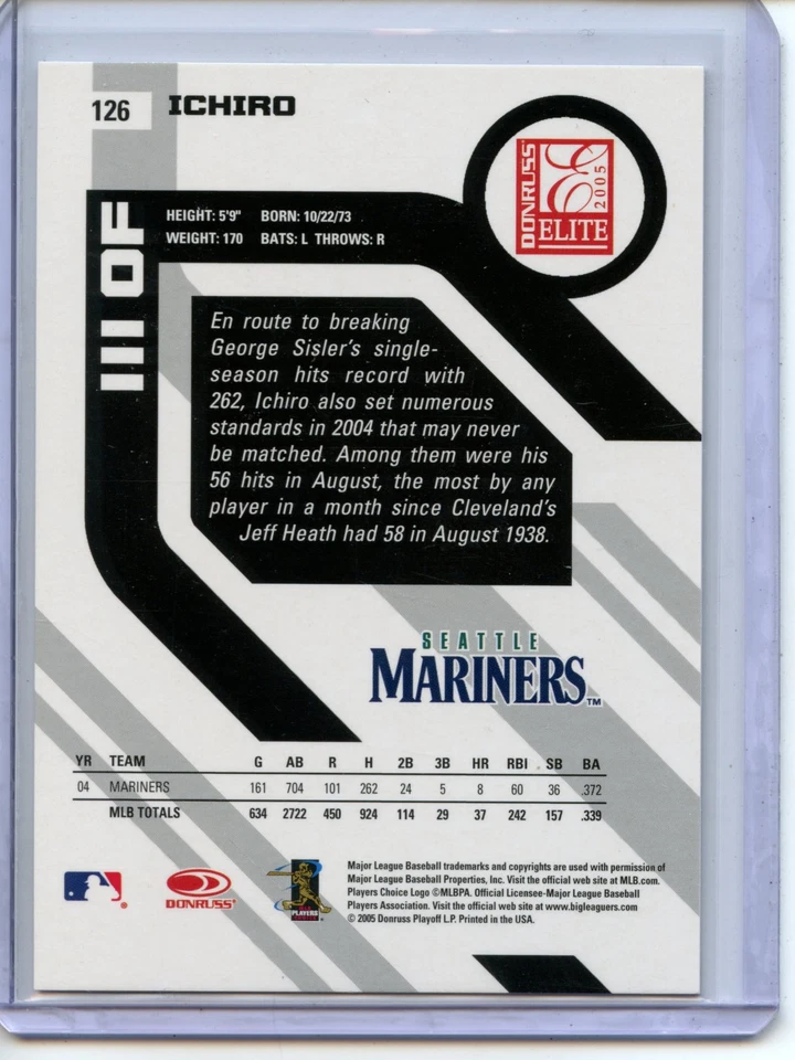 2005 Donruss Elite Baseball Turn of the Century #126 Ichiro Suzuki #285/750 - Image 2 of 2
