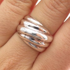 925 Sterling Silver Vintage Italy Modernist Ribbed Ring Size 7.5