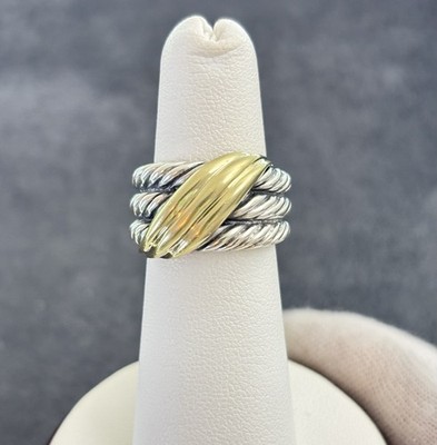 David Yurman 925 & 14k Gold Crossover Cable Ring 5