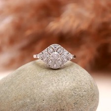 Vintage Floral simulated Ring, Art Deco Sterling Silver Engagement Promise Ring