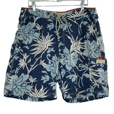 J. Crew blue Hawaiian print tropical floral beach board shorts men's 36