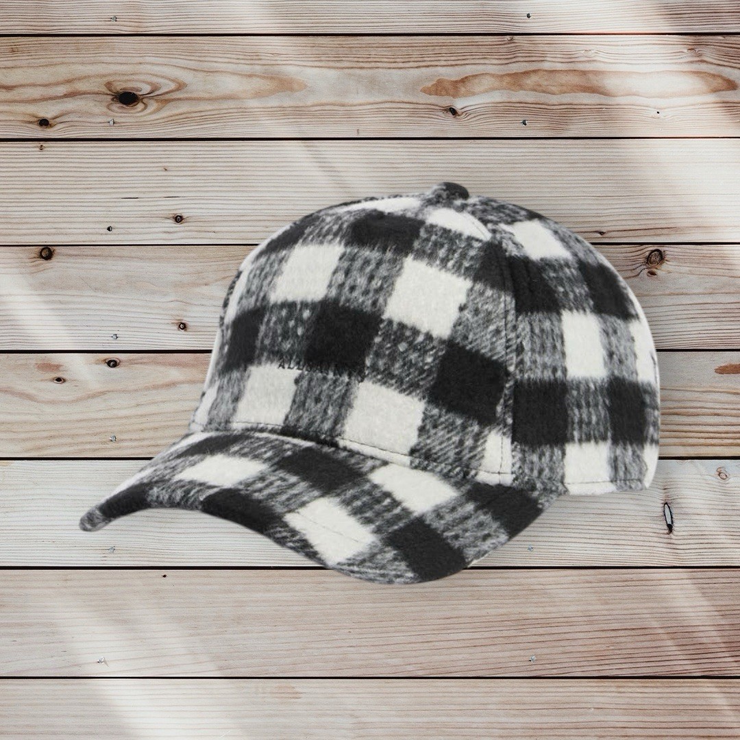 AllSaints Check Plaid Baseball Cap Black White Logo Adjustable Hat One Size ⁠