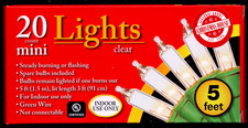 NEW Christmas 20 Count Clear Incandescent Mini Lights Indoor Use - Free Shipping