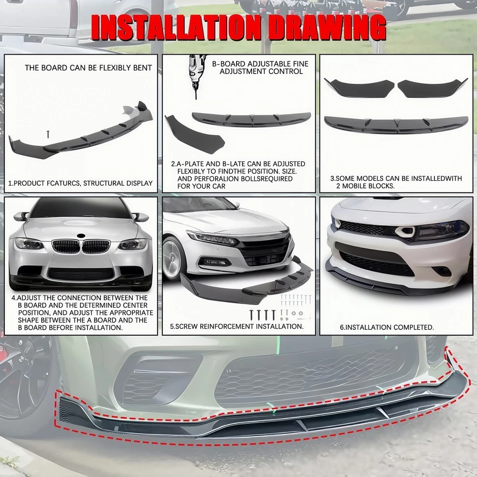 Kit de carrocería divisor alerón labial parachoques delantero de carbono para Dodge Charger SRT SXT RT Foto 4 de 4