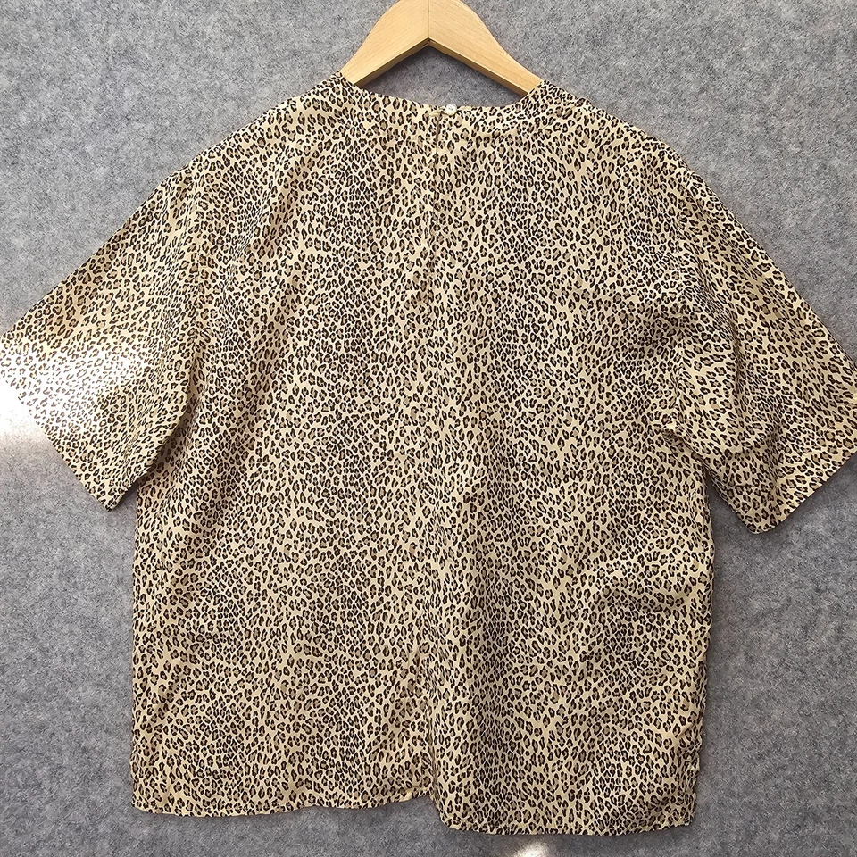 Vintage Sunny Leigh Blouse Womens M Tan Silk Leopard 90s SLB Oversized Boxy Top - Image 2 of 4