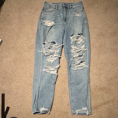 American Eagle Women s Mom Jeans Size 4 High Rise Light Wash Distressed Stretch