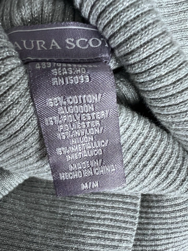 Suéter Laura Scott Plateado Metálico Cuello Alto Acanalado Manga Larga Para Mujer’s M Foto 4 de 4