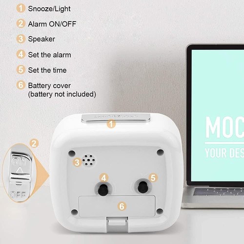 Small Alarm Clock Bedside Non Ticking Battery Powered Silent Luminous white new - Picture 7 of 7
